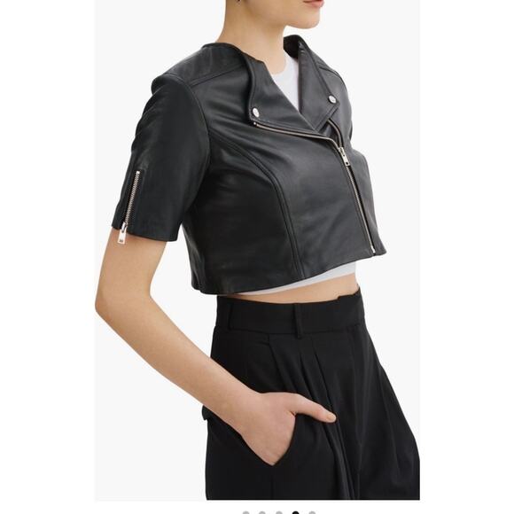 Lamarque Cropped Black Leather Jacket - Picture 3 of 14